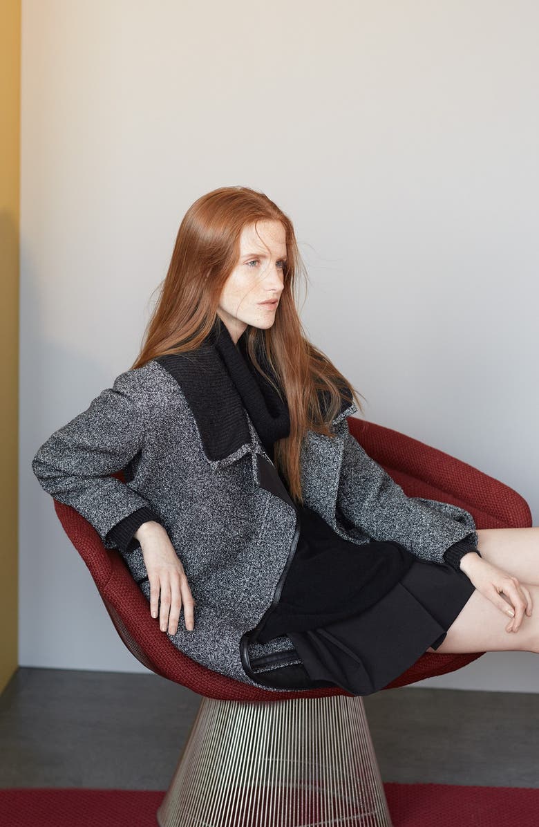 Vince Rib Knit Collar Asymmetrical Coat, Alternate, color, 