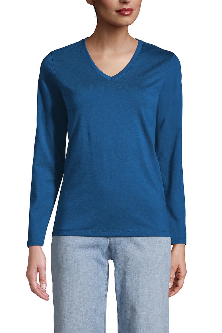 Relaxed Supima Cotton Long Sleeve V-Neck T-Shirt, Main, color, Baltic Teal