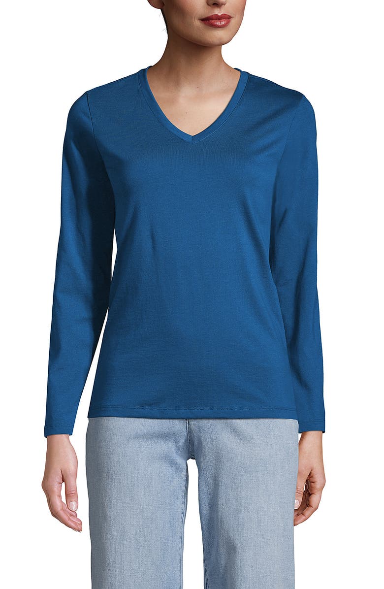 Lands' End Relaxed Supima Cotton Long Sleeve V-Neck T-Shirt, Main, color, Baltic Teal
