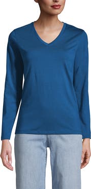 Lands' End Relaxed Supima Cotton Long Sleeve V-Neck T-Shirt