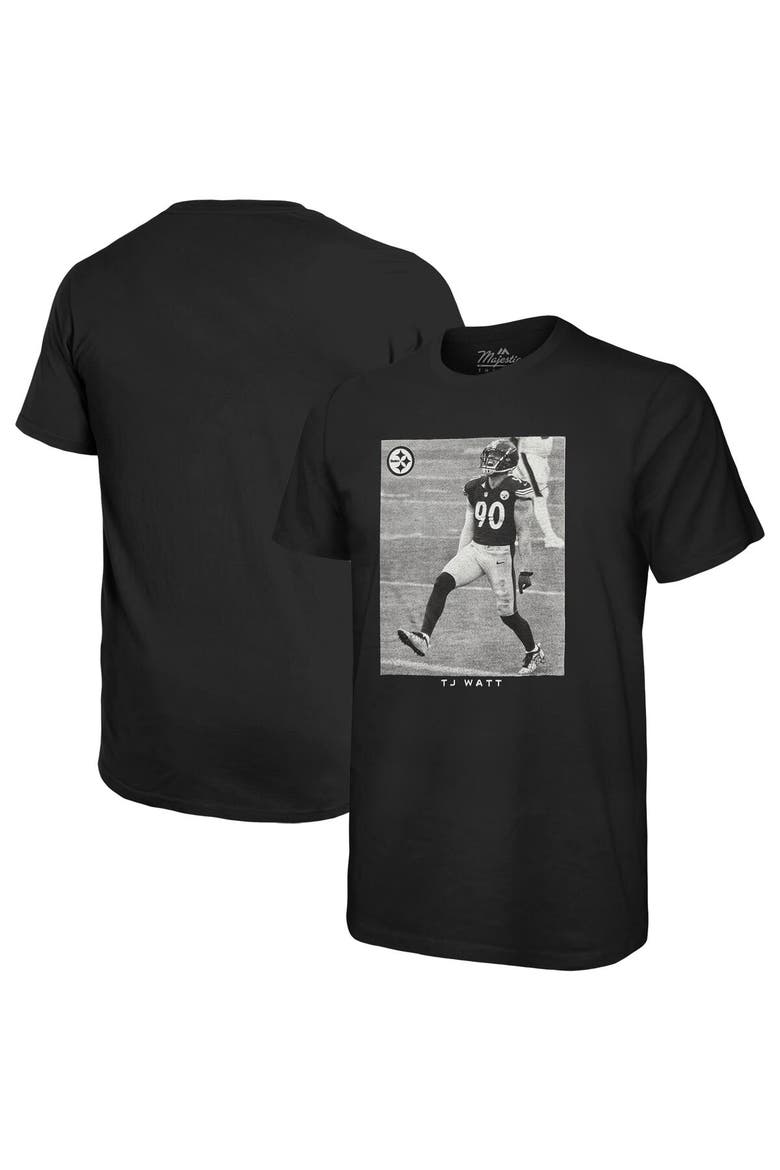 Men's Majestic Threads T.J. Watt Black Pittsburgh Steelers Oversized Player Image T-Shirt, Main, color, Black
