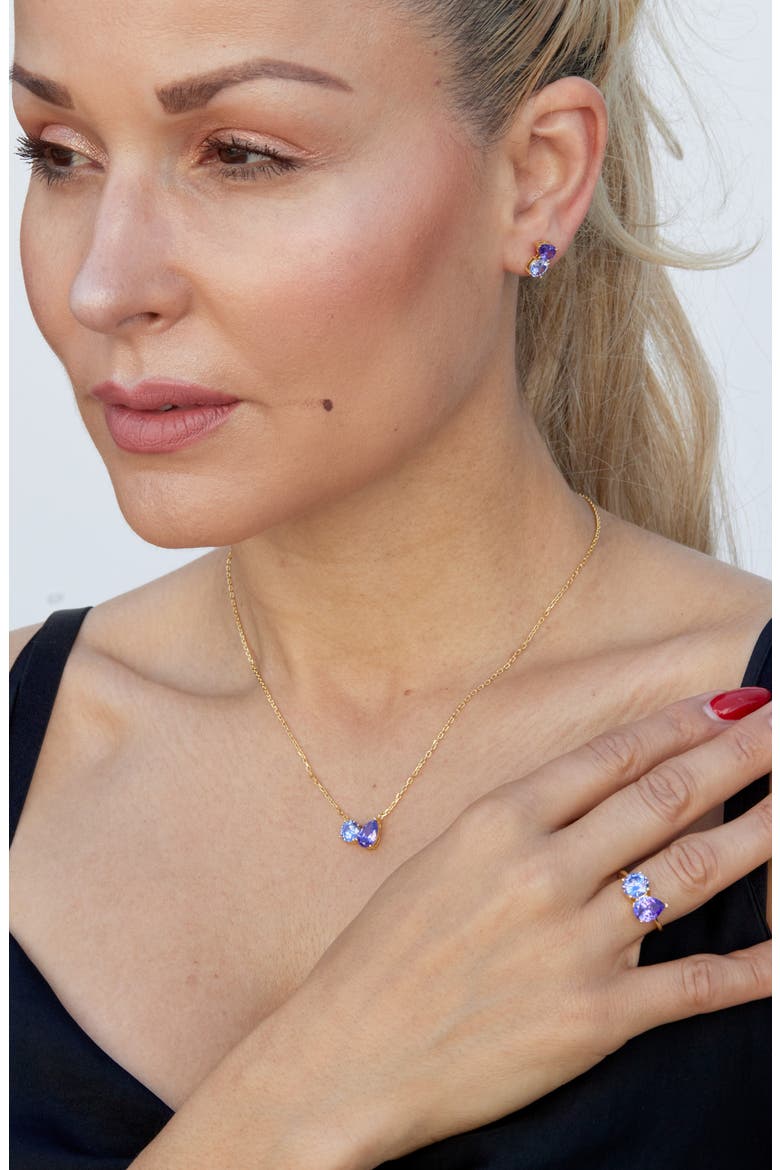 Cubic Zirconia Toi et Moi Pendant Necklace, Alternate, color, BLUE