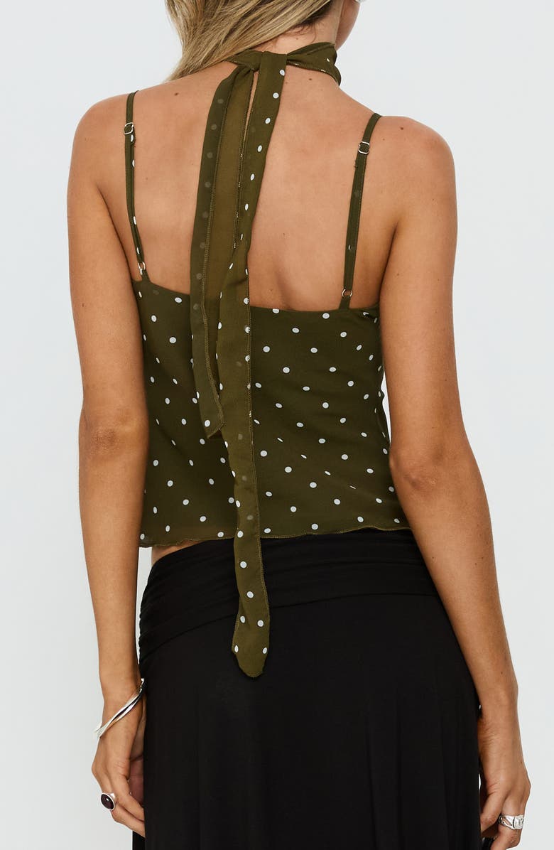 Princess Polly Mishy Scarf Detail Camisole, Alternate, color, Olive Polka