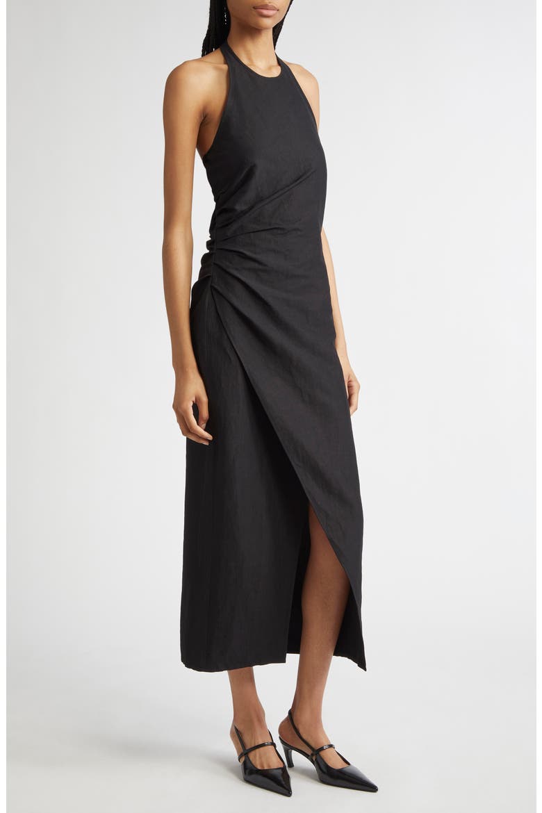 Sylvie Halter Neck Linen Blend Dress, Alternate, color, BLACK