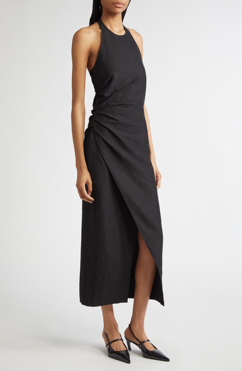 A.L.C. Sylvie Halter Neck Linen Blend Dress, Alternate, color, Black