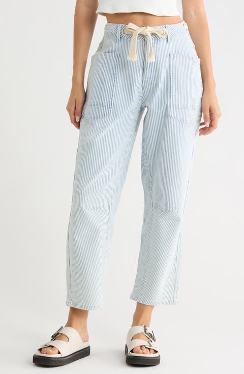 Pinstripe Barrel Jeans
