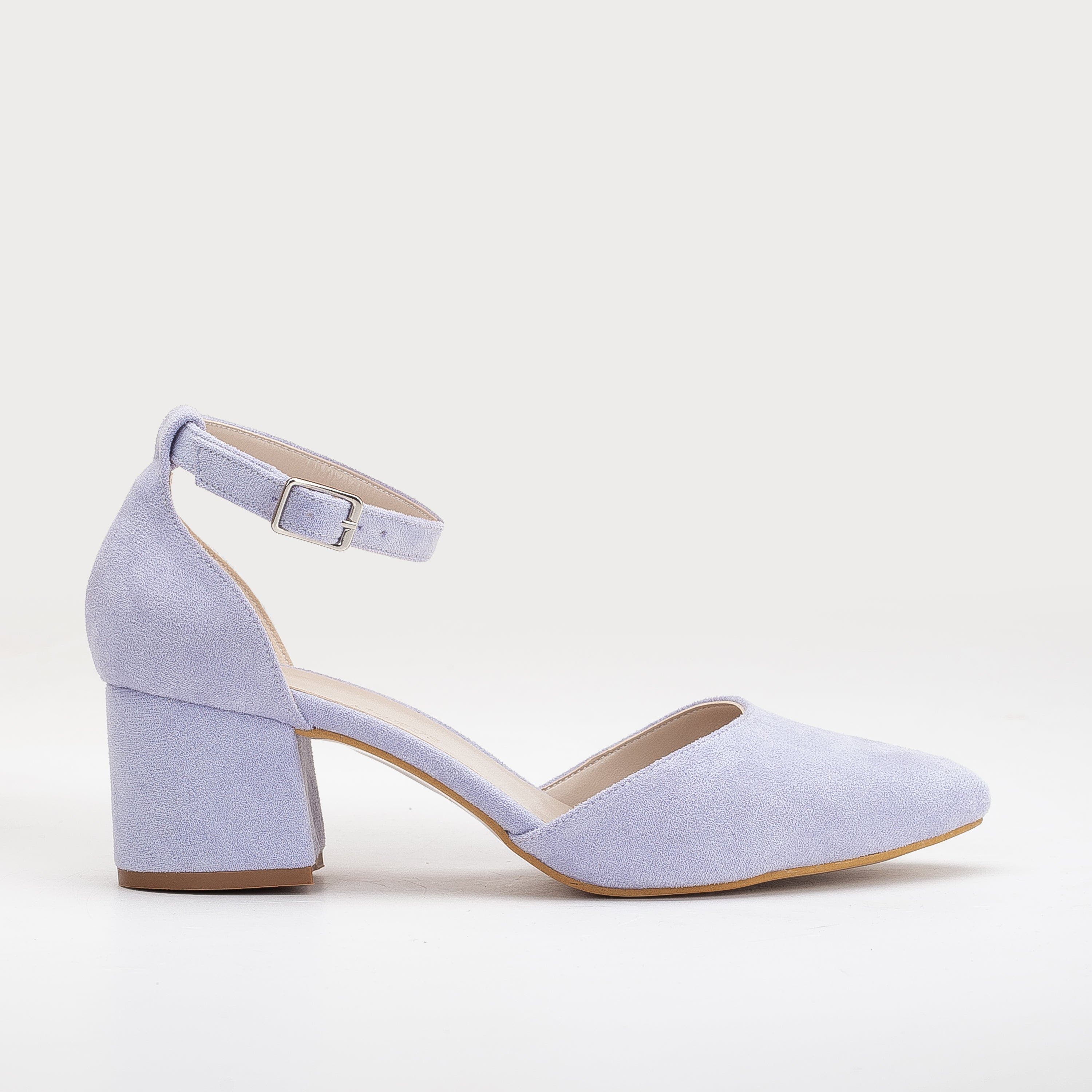 Forever & Always Shoes Fiona Low Block Heels with Ribbon, Alternate, color, Lilac Suede
