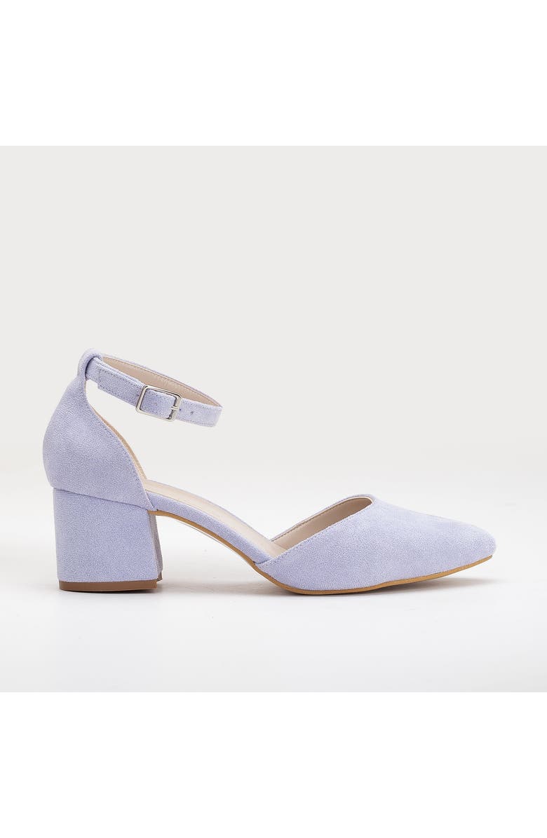 Forever & Always Shoes Fiona Low Block Heels with Ribbon, Alternate, color, Lilac Suede
