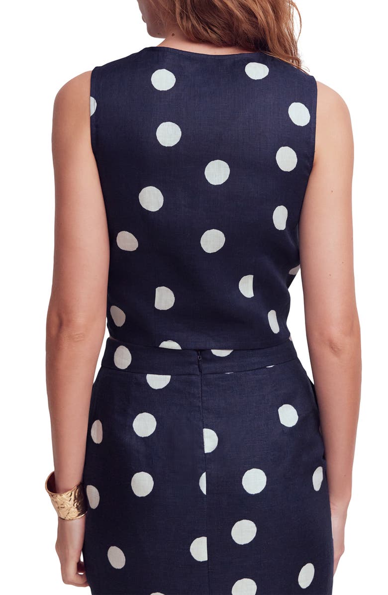 Boden Andrea Linen Sleeveless Button-Up Shirt, Alternate, color, Navy Spot