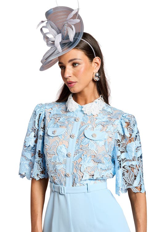 Coast Collared Lace Short Sleeve Jumpsuit In Blue