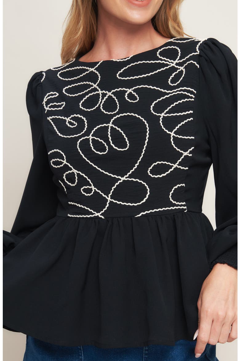 Long Sleeve Woven Top, Alternate, color, BLACK