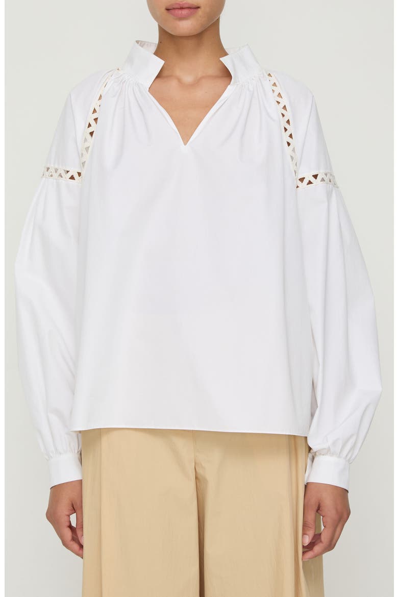Soutache Trim Cotton Popover Top, Main, color, WHITE