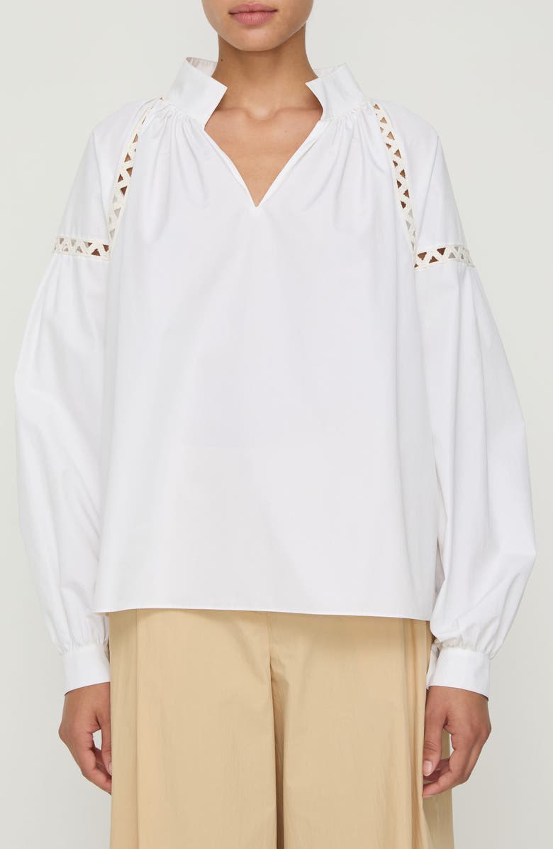 Lafayette 148 New York Soutache Trim Cotton Popover Top, Main, color, White