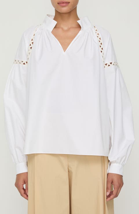 Soutache Trim Cotton Popover Top