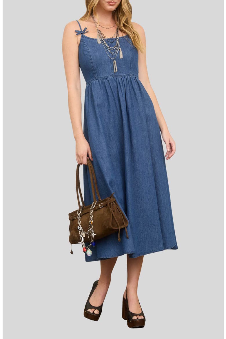 Bow Strap Denim Dress, Main, color, DENIM