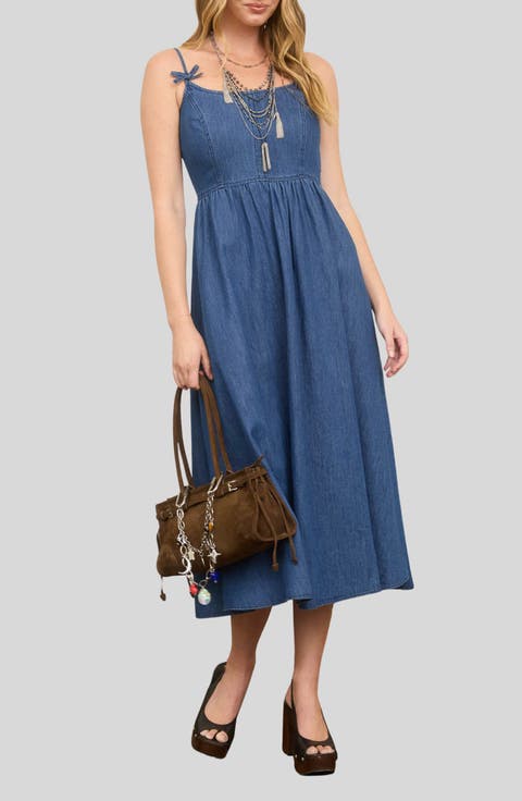 Bow Strap Denim Dress
