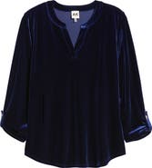 AK ANNE KLEIN Velvet Split Neck Top