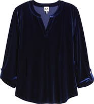AK ANNE KLEIN Velvet Split Neck Top