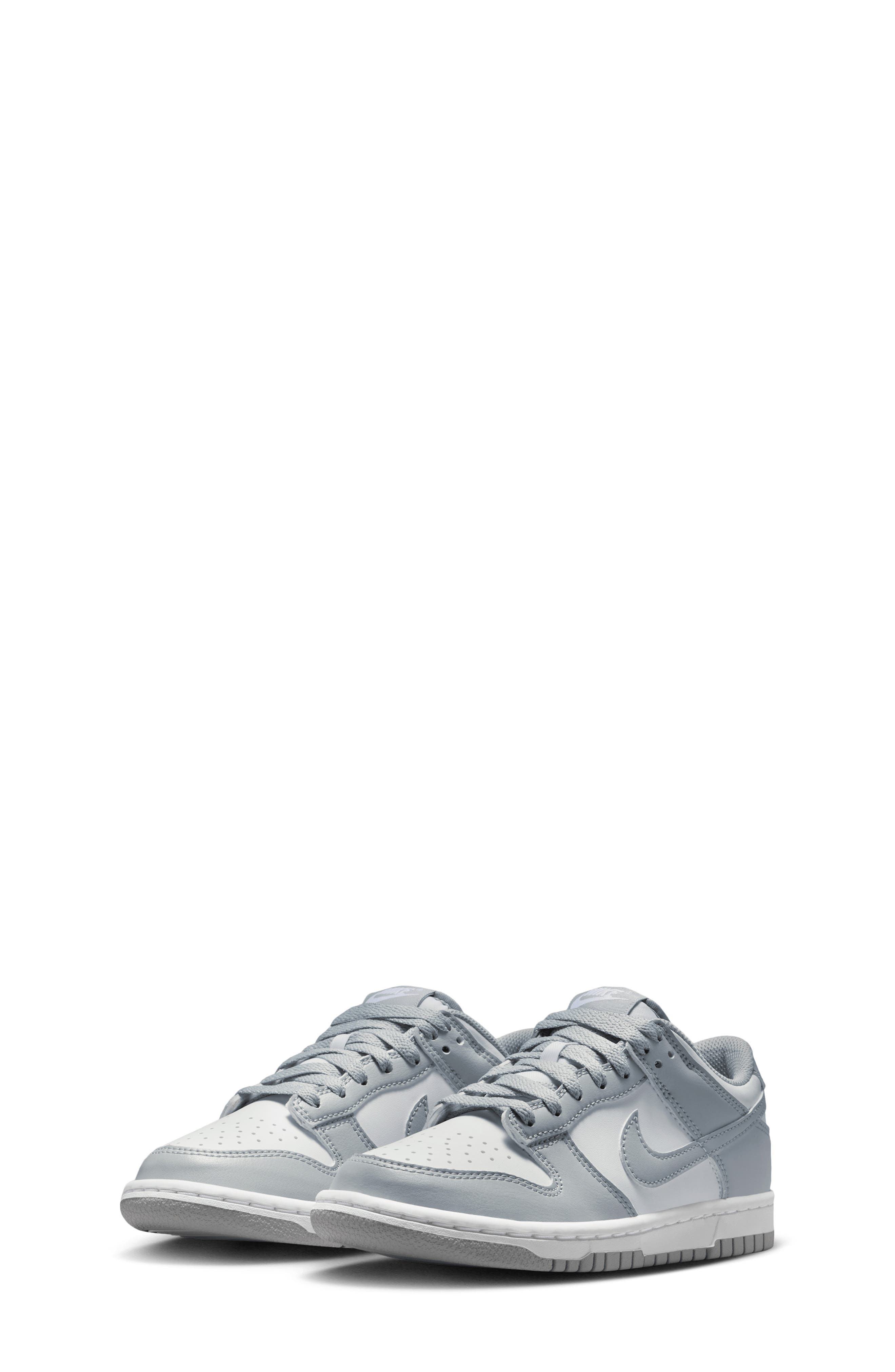 Kids' Dunk Low Basketball Sneaker, Alternate, color, WHITE/ WHITE/ LIGHT GREY