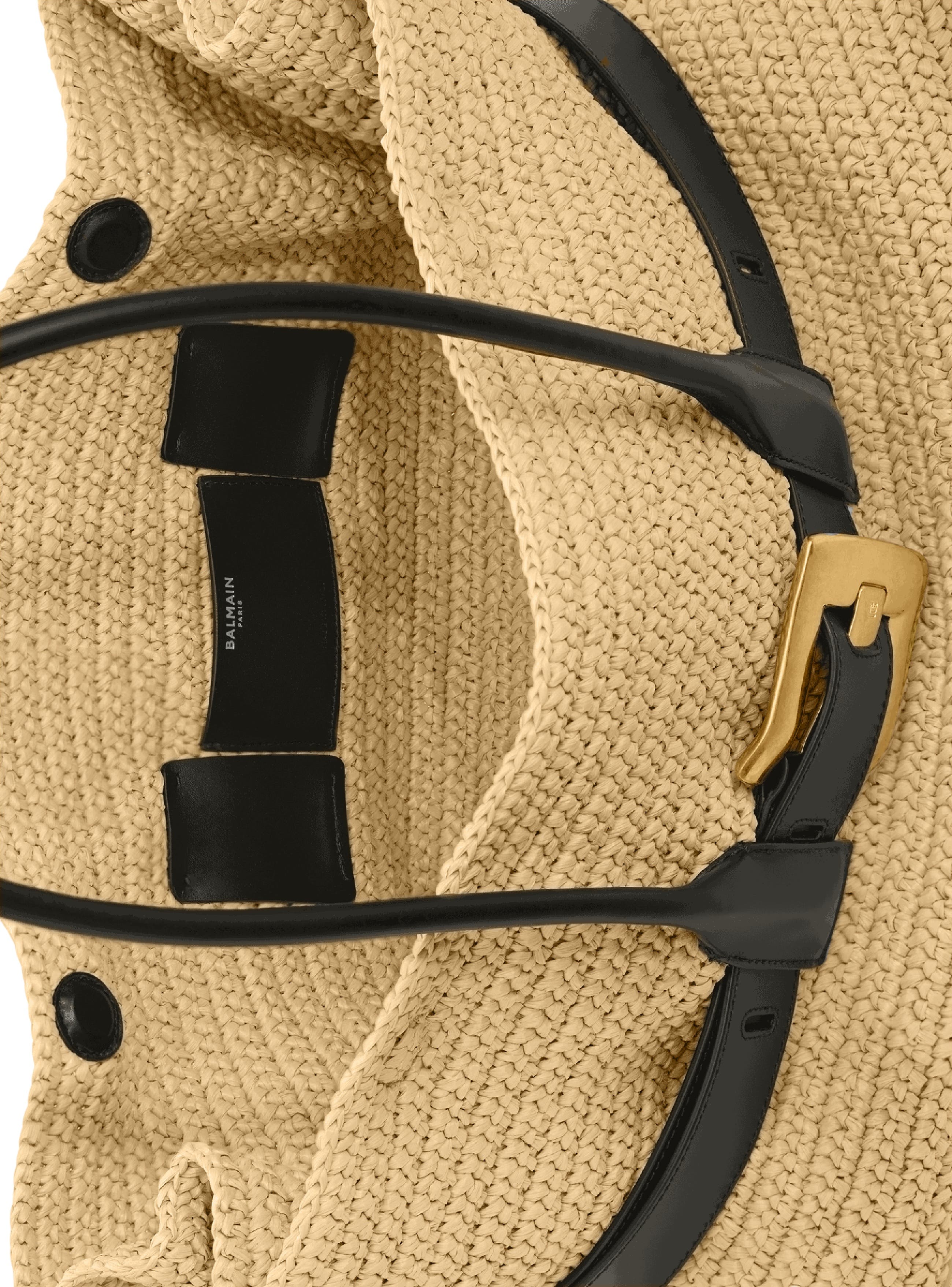 Balmain Large Anthem bag in smooth leather and crochet, Alternate, color, Beige