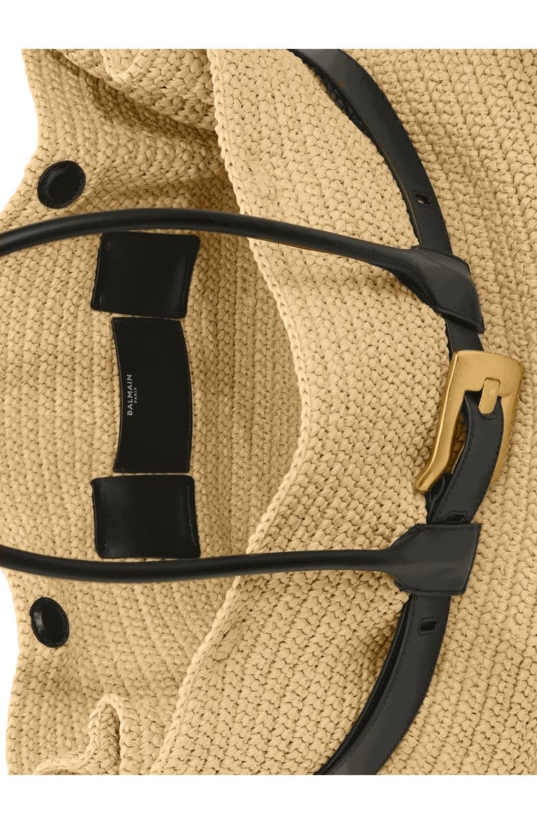 Balmain Large Anthem bag in smooth leather and crochet, Alternate, color, Beige