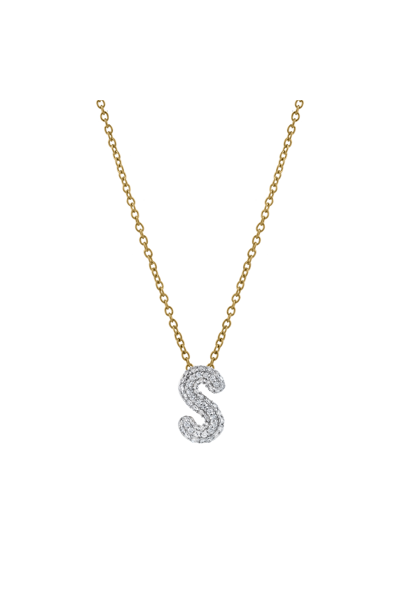 Small Bubble Initial Letter 14K Yellow Gold Diamond Pendant Necklace, Main, color, Gold S