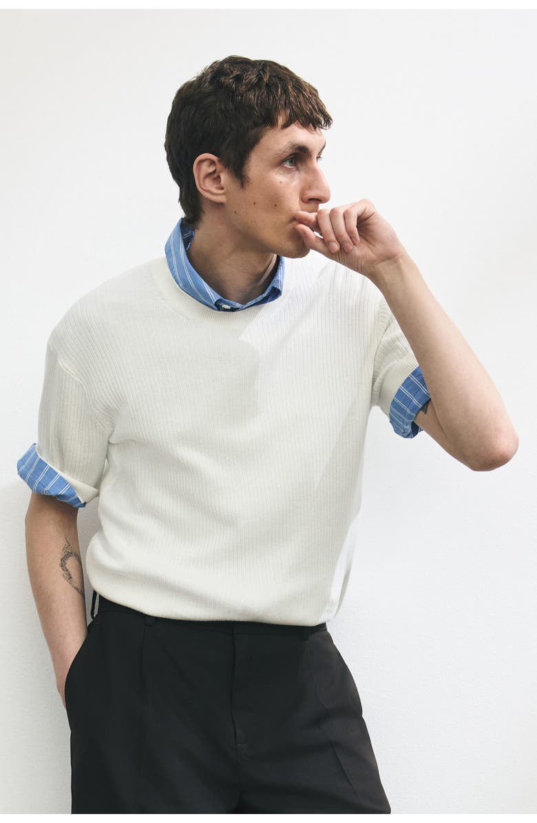 H&M Slim Fit Rib-knit T-shirt, Alternate, color, White