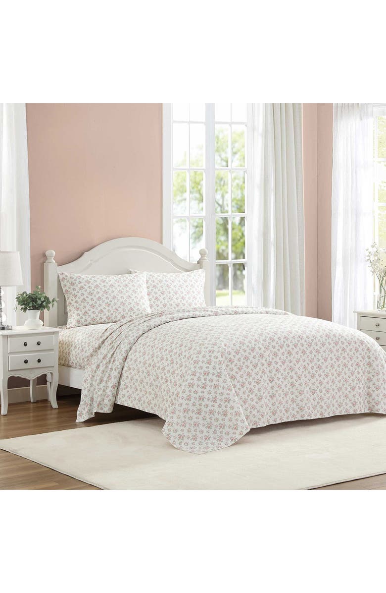 Laura Ashley Leanna Rose 200 Thread Count Cotton Percale Sheet Set, Alternate, color, Pink