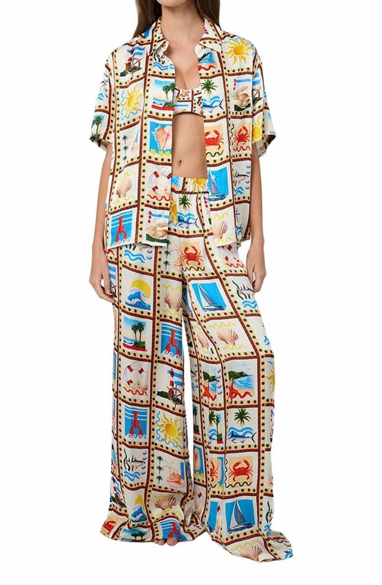 WeWoreWhat Short Sleeve Dad Shirt, Main, color, Off White Mlti