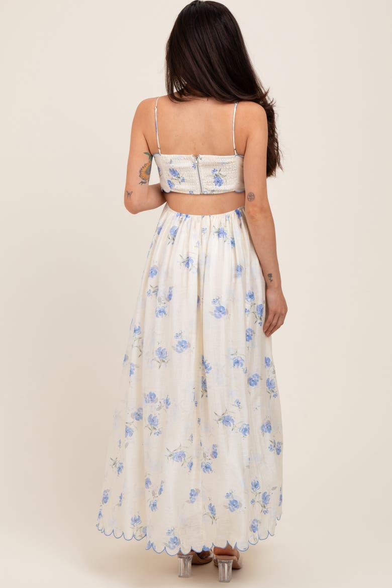 Floral Scallop Edge Back Cutout Maxi Dress, Alternate, color, Blue