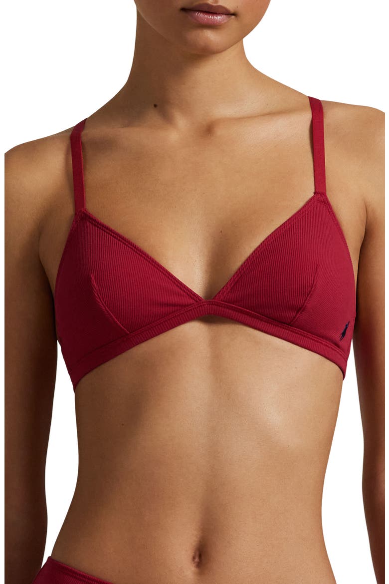 Stretch Cotton Rib Triangle Bralette, Main, color, CLASSIC RED