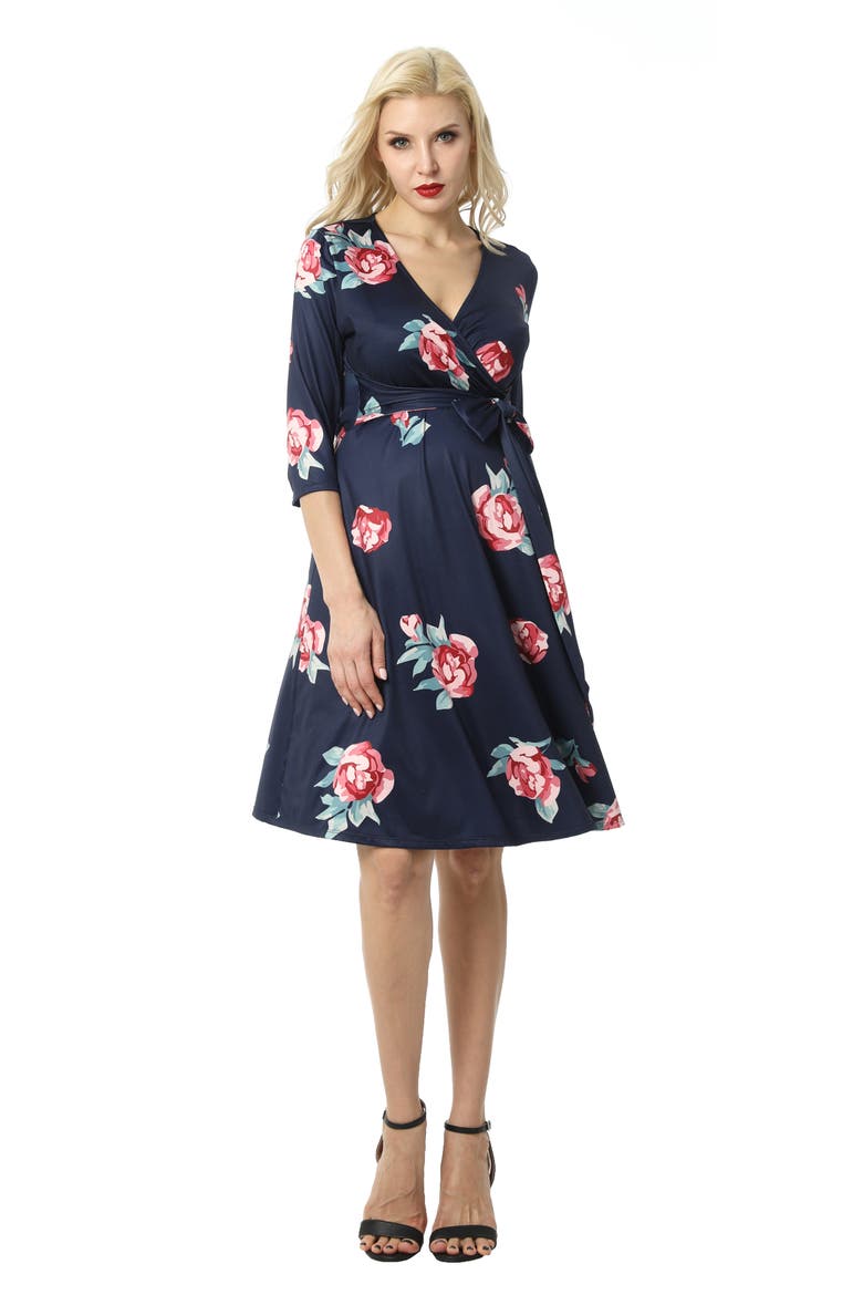 Althea Faux Wrap Maternity Dress, Alternate, color, NAVY