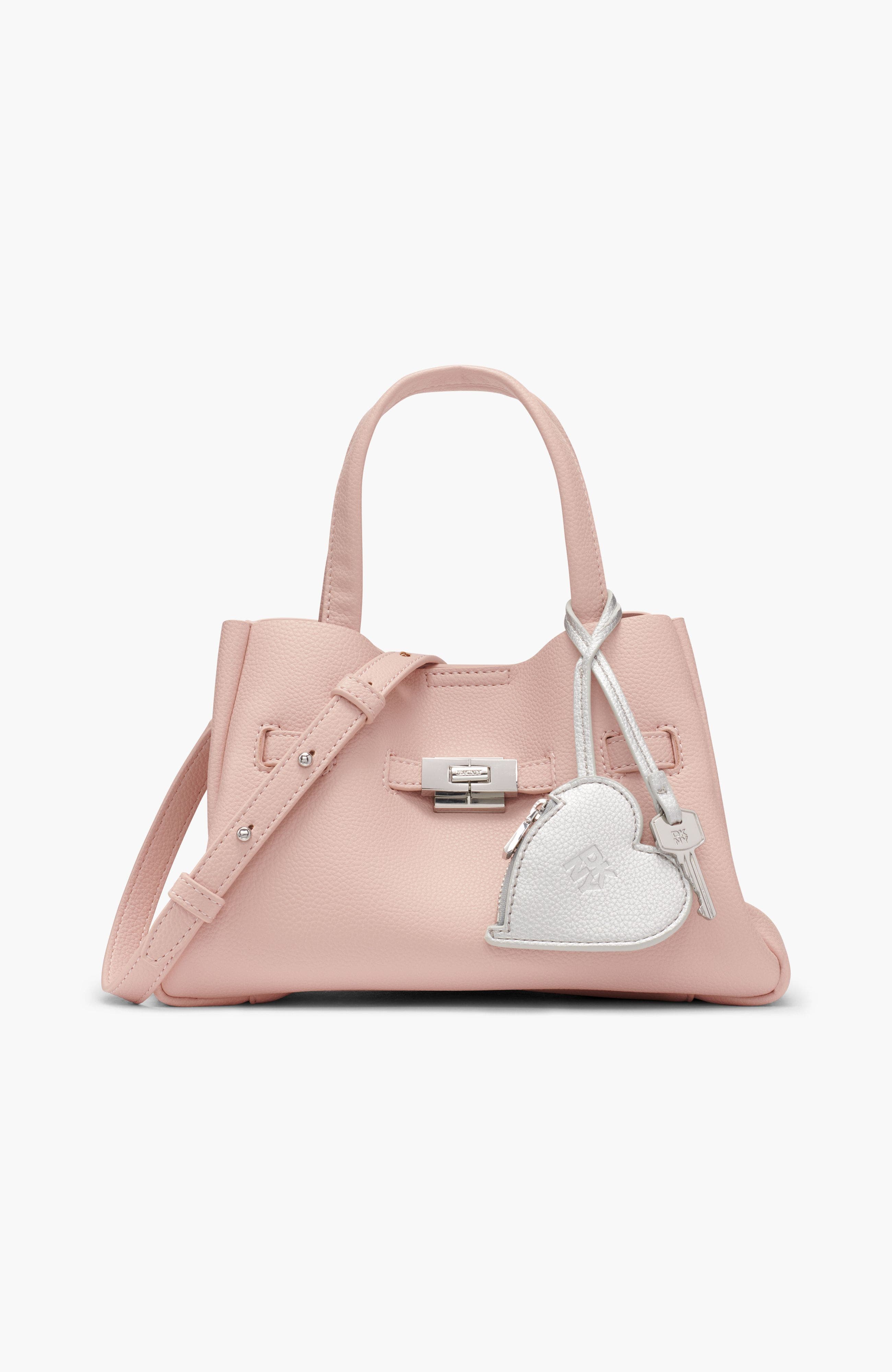 DKNY Bryar Small Satchel with Heart Dangle, Main, color, Pale Blush