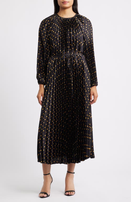 Julia Jordan Pleated Metallic Polka Dot Long Sleeve Dress In Black
