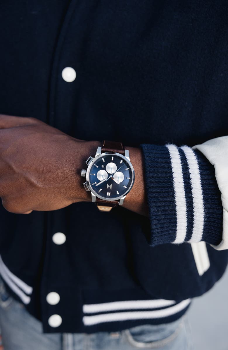 MVMT Chrono 2 Chronograph Leather Strap Watch, 44mm, Alternate, color, 