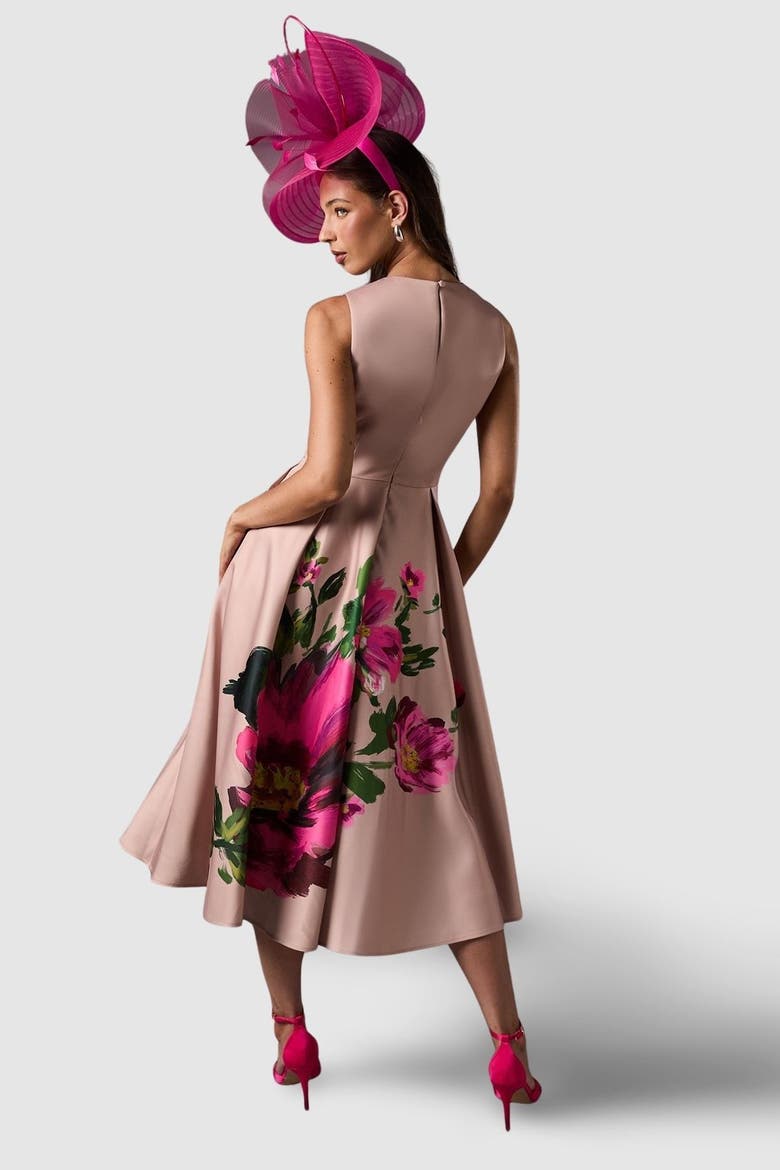 Notch Neck Placement Print Midi Dress, Alternate, color, Blush