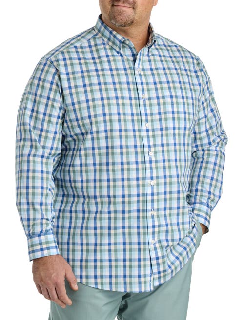 Oak Hill By Dxl Big & Tall  Small Plaid Performance Sport Shirt In Blue Multi