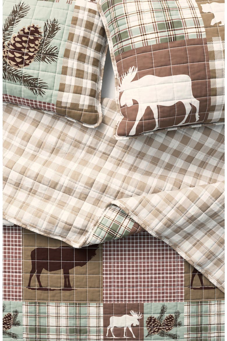 Patchwork 3-Piece Quilt Set, Alternate, color, HEMLOCK GREEN/BROWN