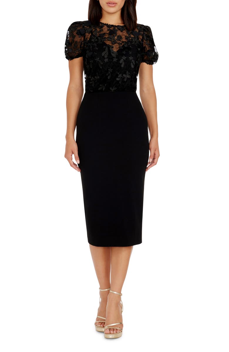 Dress the Population Marianne Lace Sheath Dress, Main, color, Black