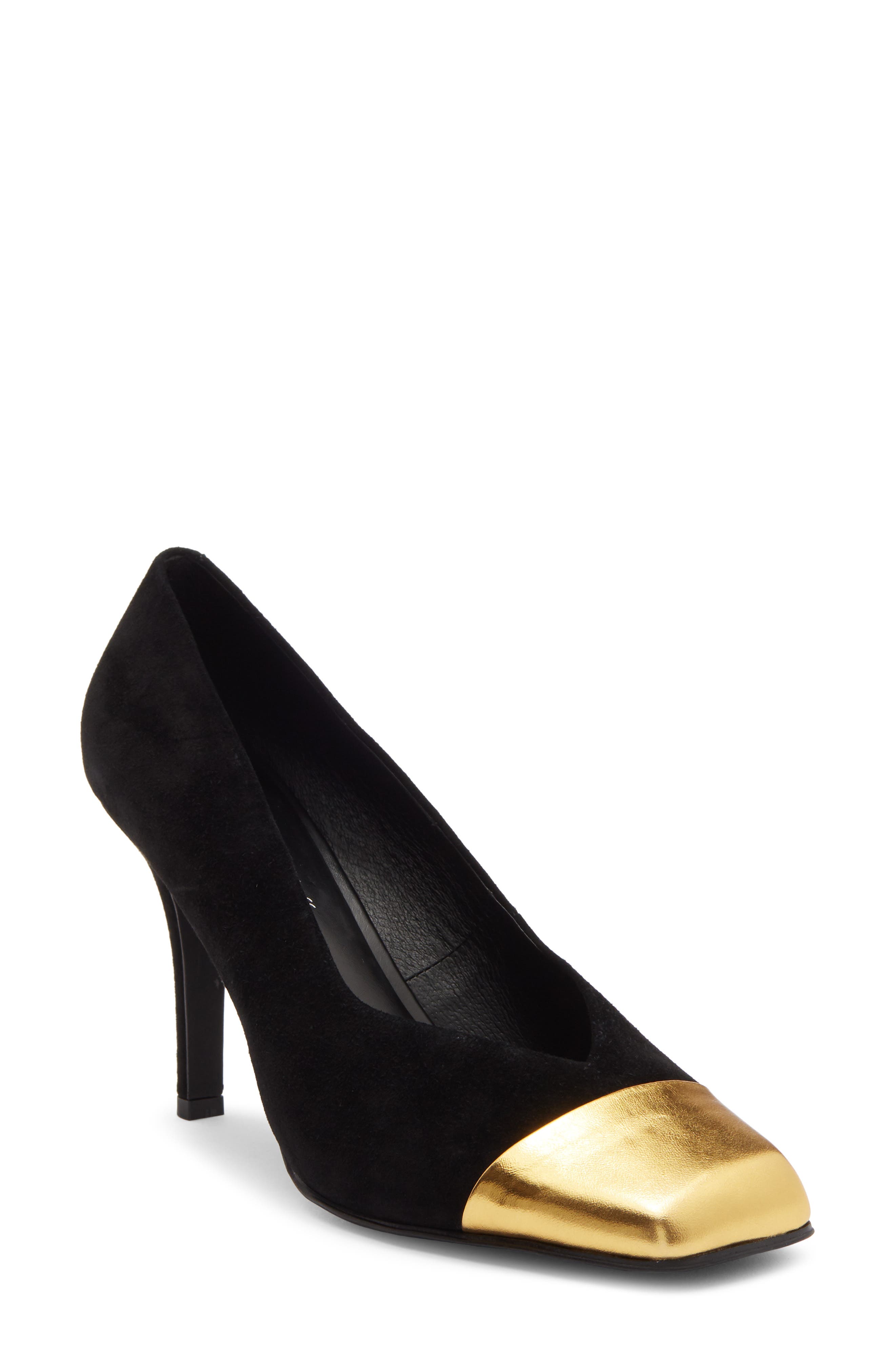 Sound Cap Toe Pump, Main, color, BLACK SUEDE GOLD COMBO