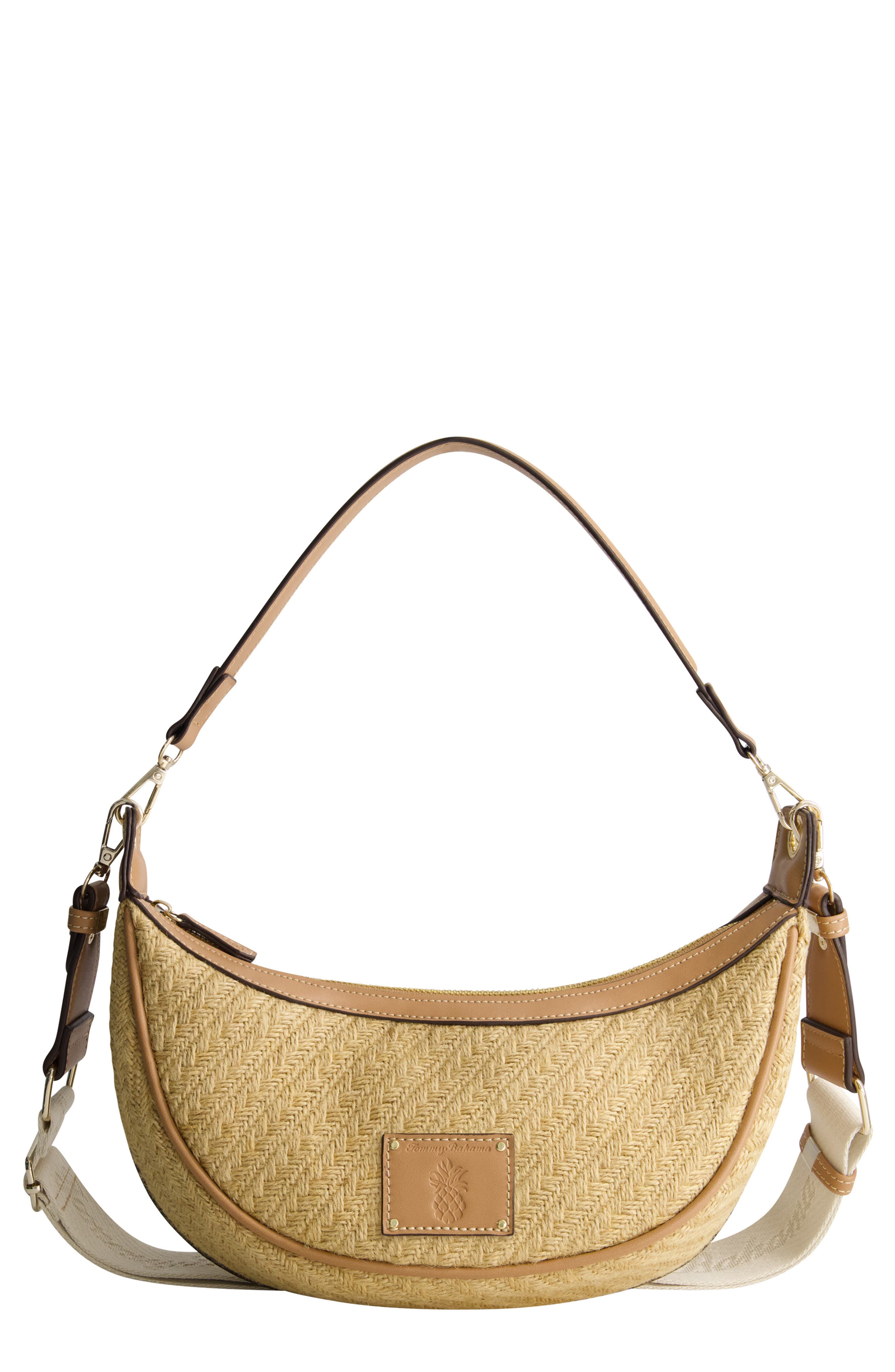 Tommy Bahama Logo Debossed Raffia Shoulder Bag