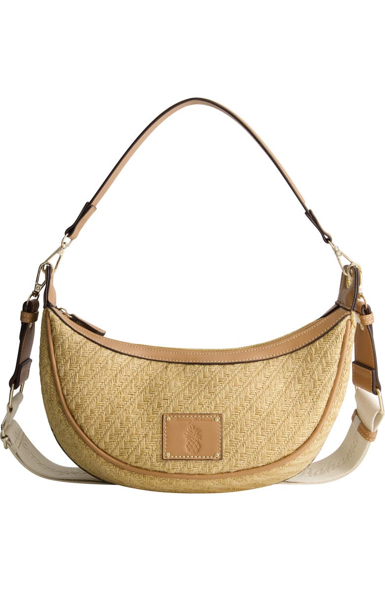Tommy Bahama Logo Debossed Raffia Shoulder Bag, Main, color, Tan