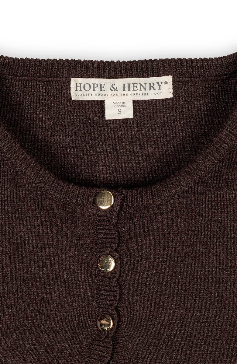 Hope & Henry Kids' Organic Cropped Scallop Edge Sweater Cardigan, Alternate, color, Chocolate Heather