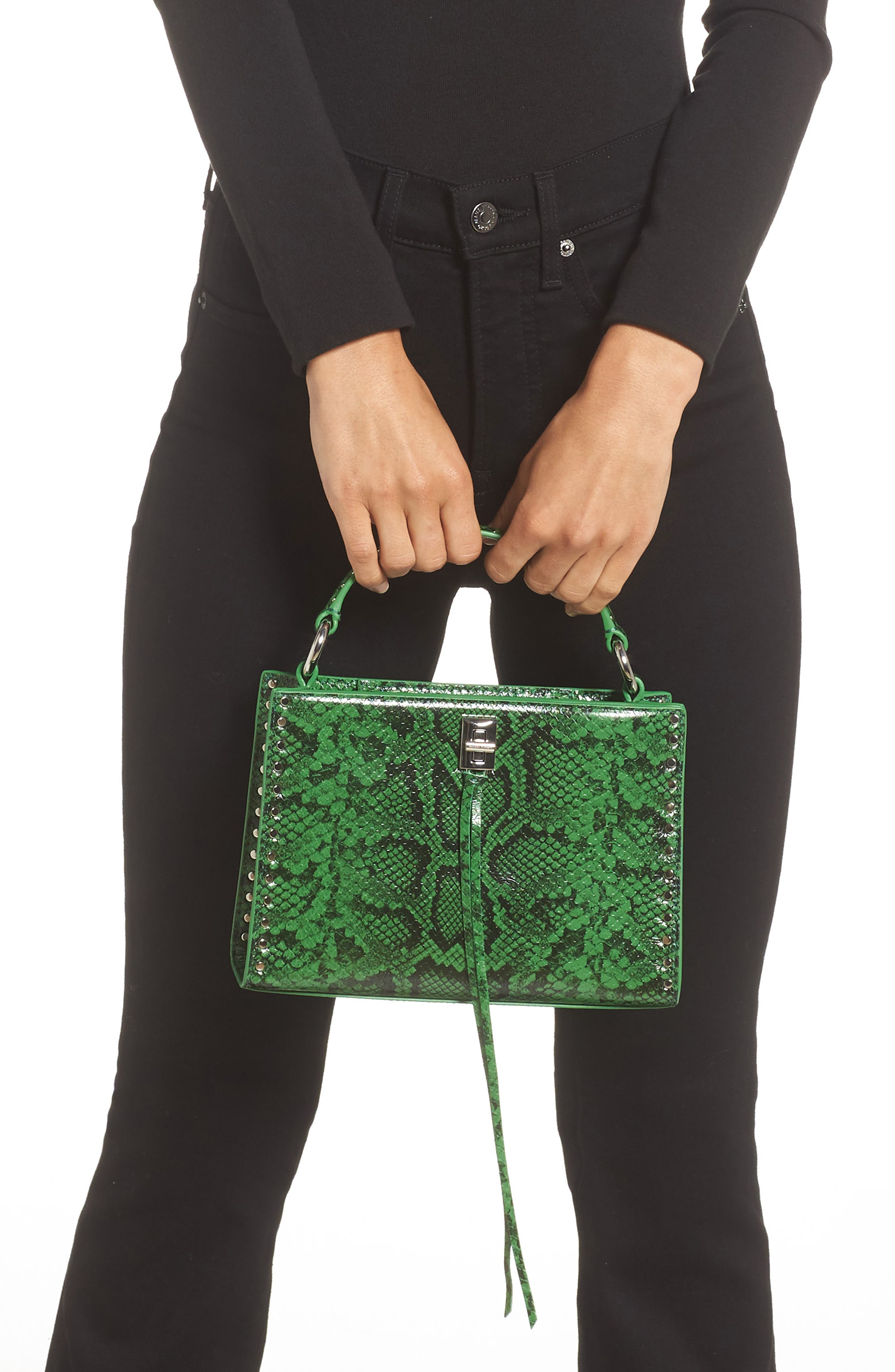 Rebecca Minkoff Darren Small Zip Top Handle Snake Embossed Leather Satchel, Alternate, color, 