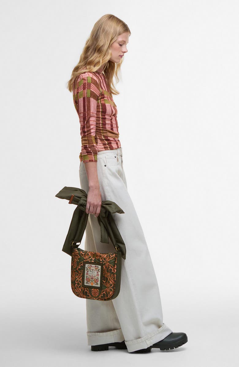 Barbour x Farm Rio Thalita Abstract Tartan Knit Top, Alternate, color, Pink Tartan