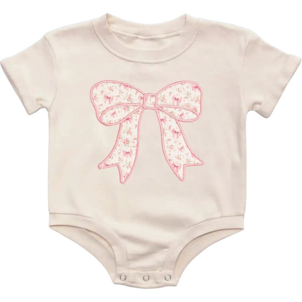 Shop Sweet Wink Ditsy Floral Bow Patch Short Sleeve Romper In Natural