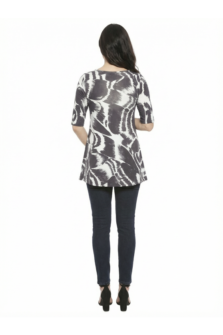 Maternity Abstract Scoop Neck Elbow Sleeve Tunic Top, Alternate, color, Black Multi