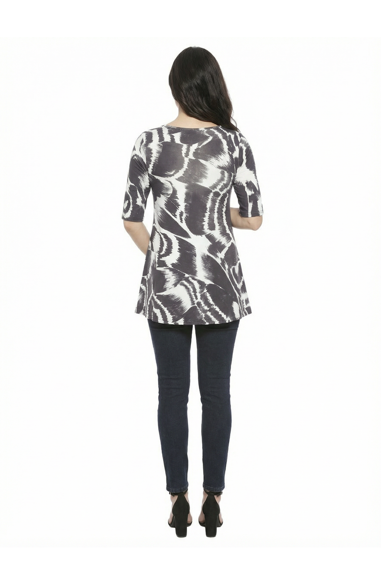 24seven Comfort Apparel Maternity Abstract Scoop Neck Elbow Sleeve Tunic Top, Alternate, color, Black Multi