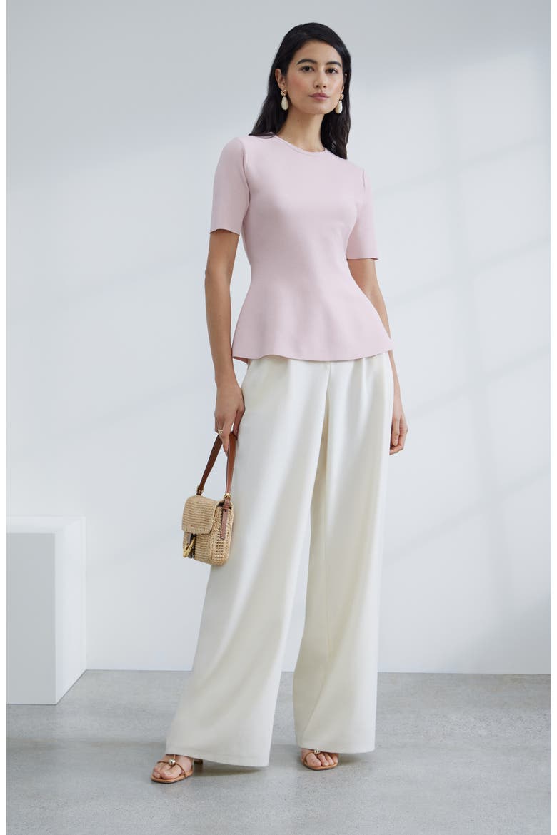 Short Sleeve Peplum Sweater, Alternate, color, PINK SMOKE