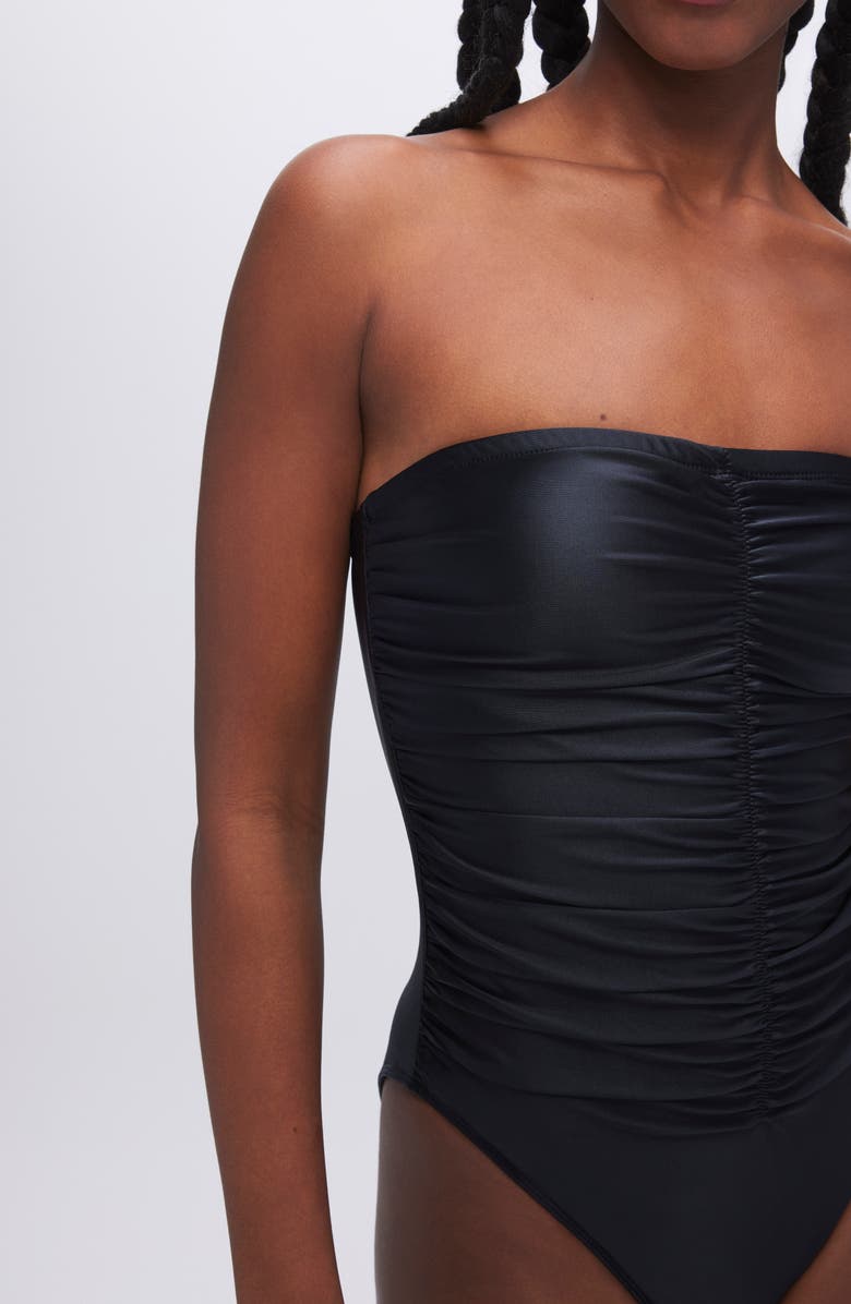 Good American Strapless Ruched One-Piece Swimsuit, Alternate, color, 